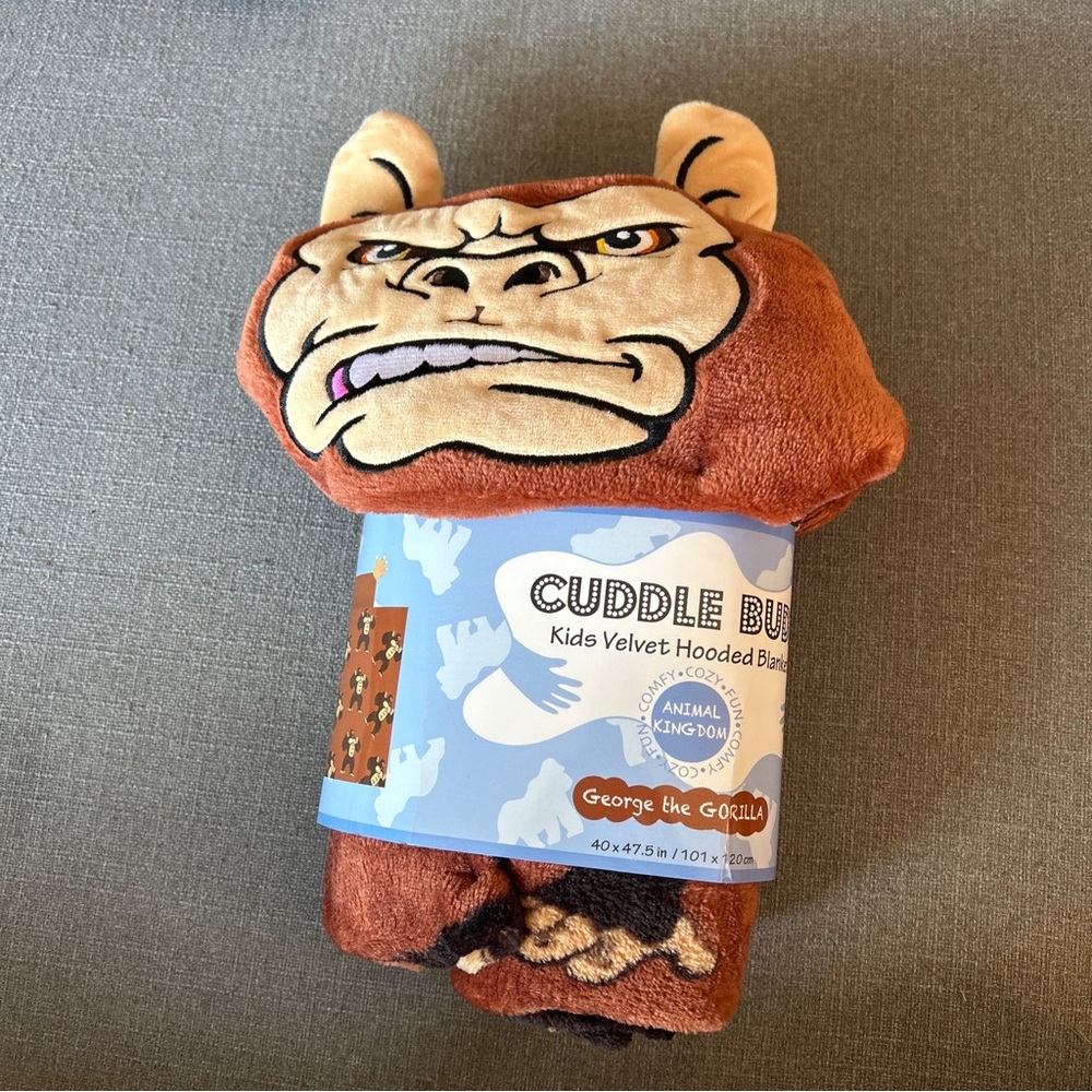 New Cuddle Budz Kids Velvet Hooded Blanket-George the Gorilla